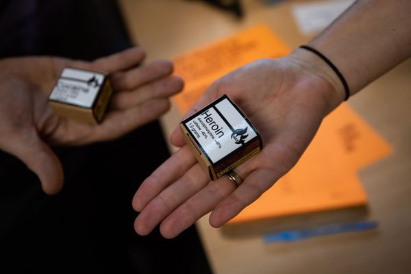 Heroin and cocaine from a safe supply are handed out in Vancouver on Aug. 31, International Overdose Awareness Day