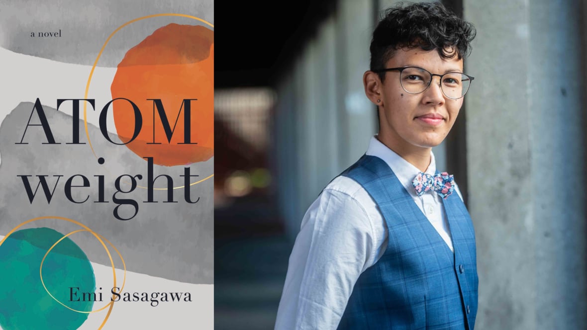 A book cover featuring orange and green painted circles and a photo of the book's author, a nonbinary person with short curly hair wearing a bowtie and a vest.